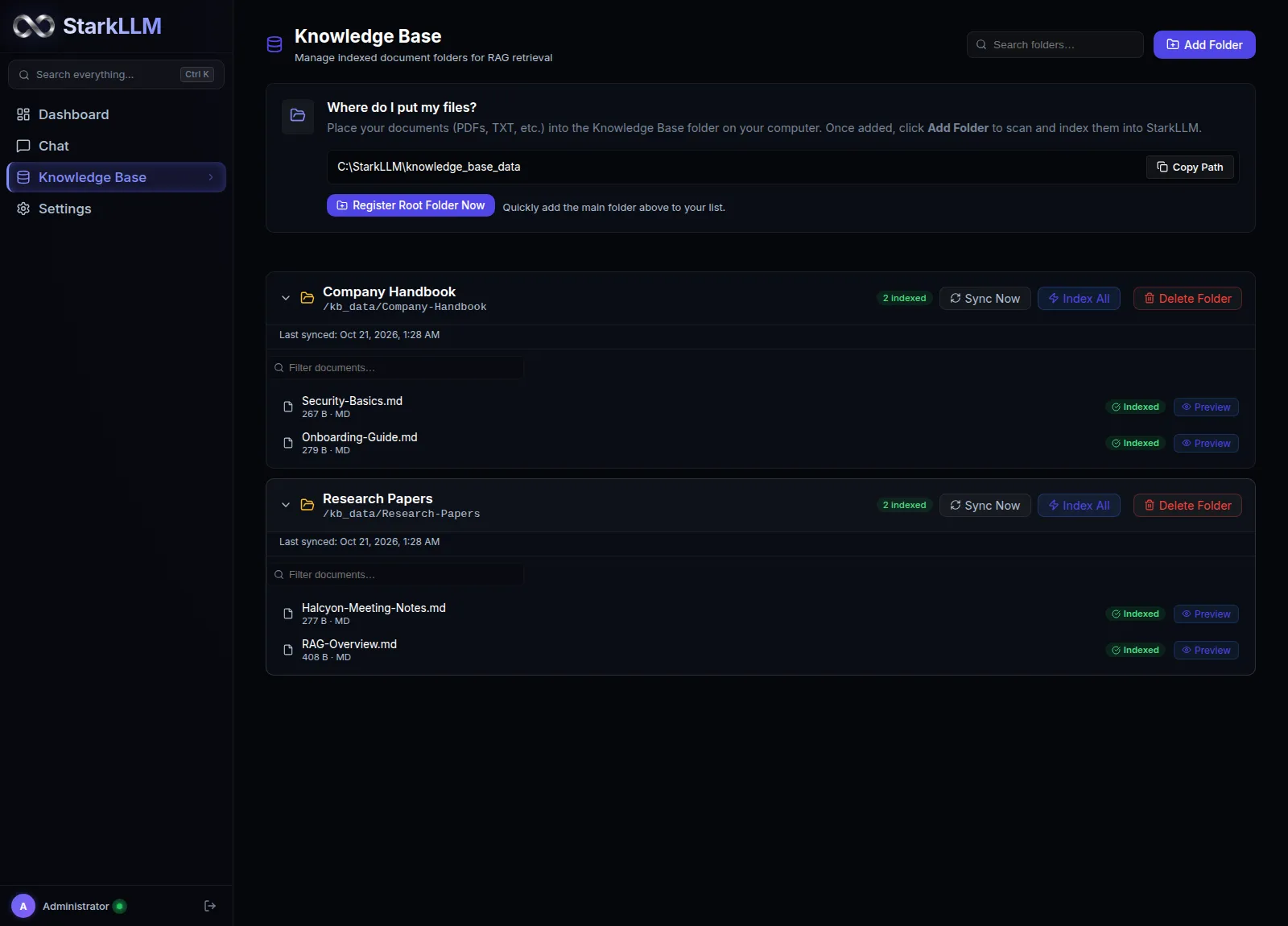 StarkLLM knowledge base configuration