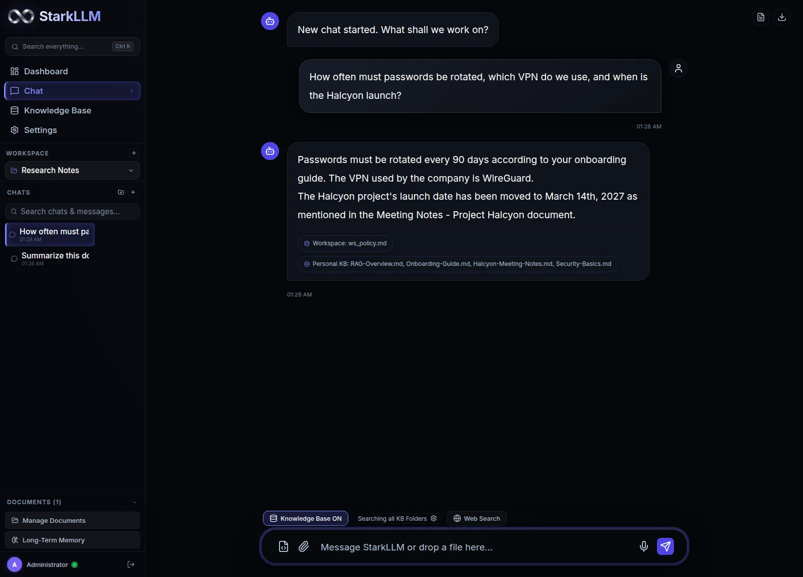 StarkLLM multi-turn conversation